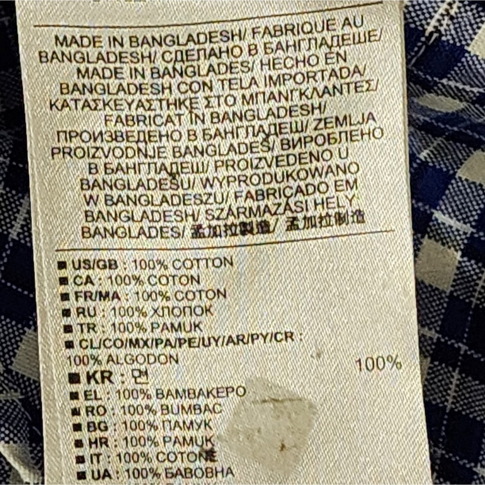 Banana Republic XXL Blue White Gingham Check Cotton Button Down Shirt Long Slv - Picture 6 of 6